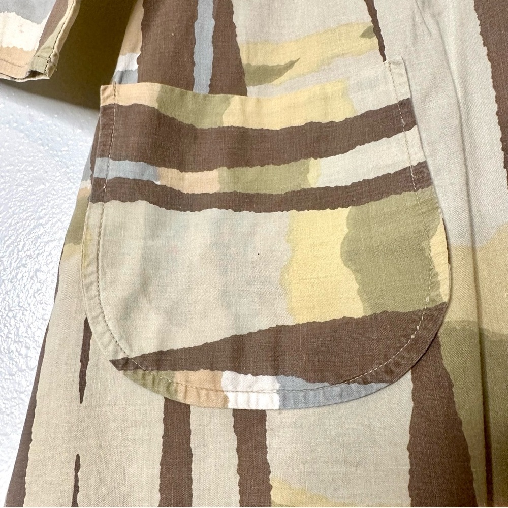 Vintage 60s MCM Geometric Watercolor Print Ultrasoft Poplin Artist Tunic Blouse - Picture 8 of 10